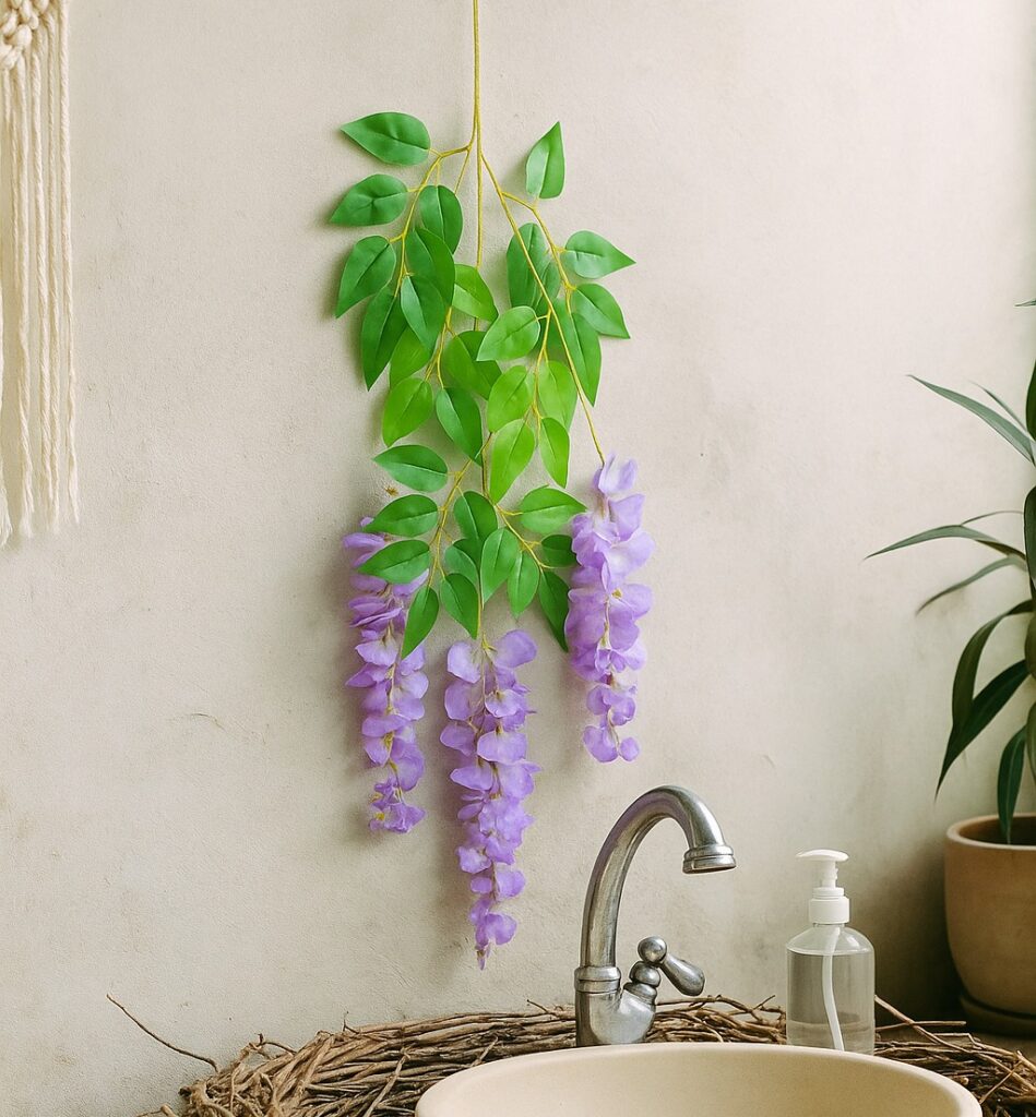 artificial plant vs natural plant comparison for home decor showing bedroom, living room and office desk setup